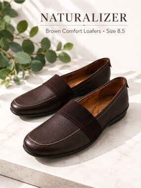 Naturalizer Brown Leather Loafers 8.5 Comfort Slip On Flats